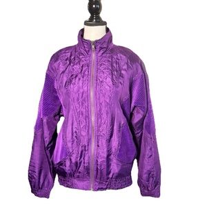 Vintage Lavon Purple Silk Corduroy Bomber Jacket Women Small Zip 80s 90s Retro